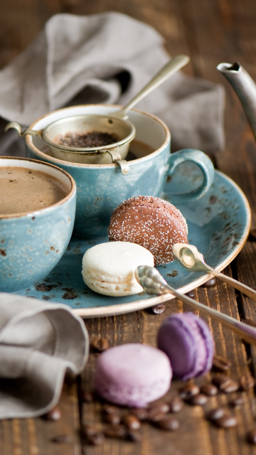 Vintage Coffee Cups And Macarons wallpaper 360x640