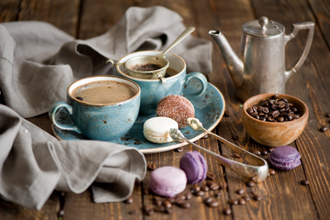 Vintage Coffee Cups And Macarons wallpaper 480x320