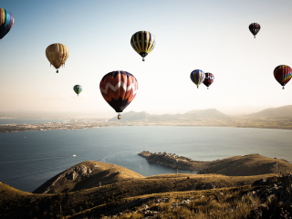 Air Balloons In Sky Above Ground wallpaper 320x240
