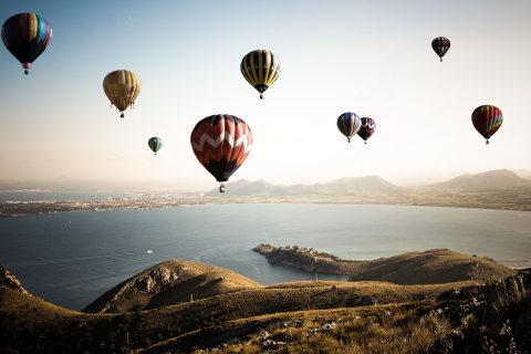 Air Balloons In Sky Above Ground wallpaper 480x320