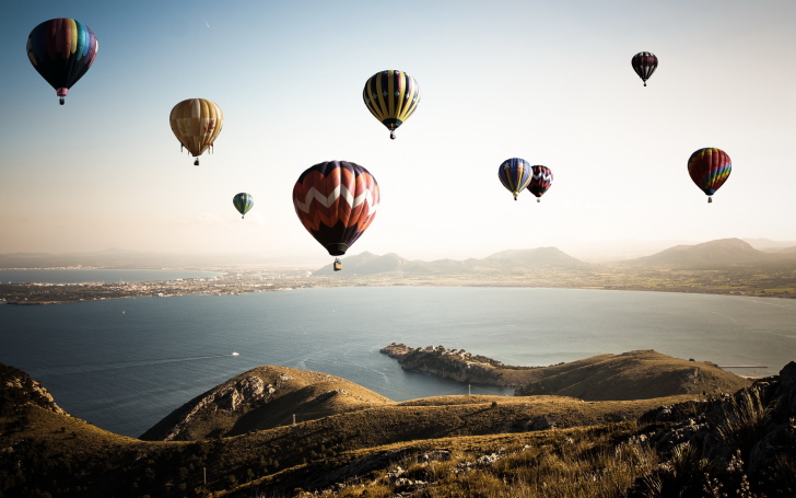 Air Balloons In Sky Above Ground wallpaper