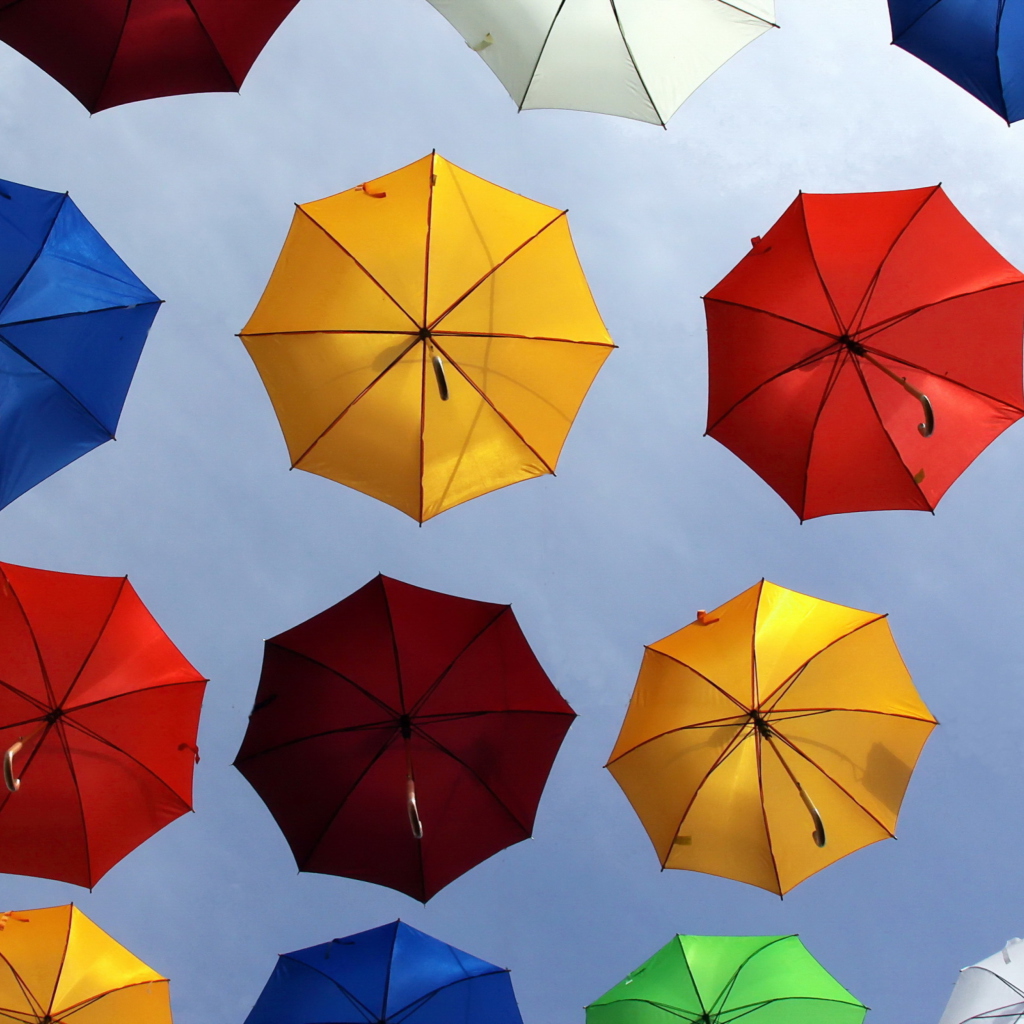 Colorful Umbrellas In Blue Sky wallpaper 1024x1024
