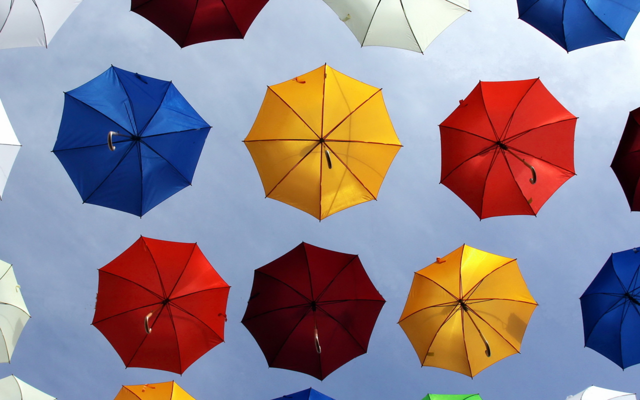 Colorful Umbrellas In Blue Sky screenshot #1 1280x800