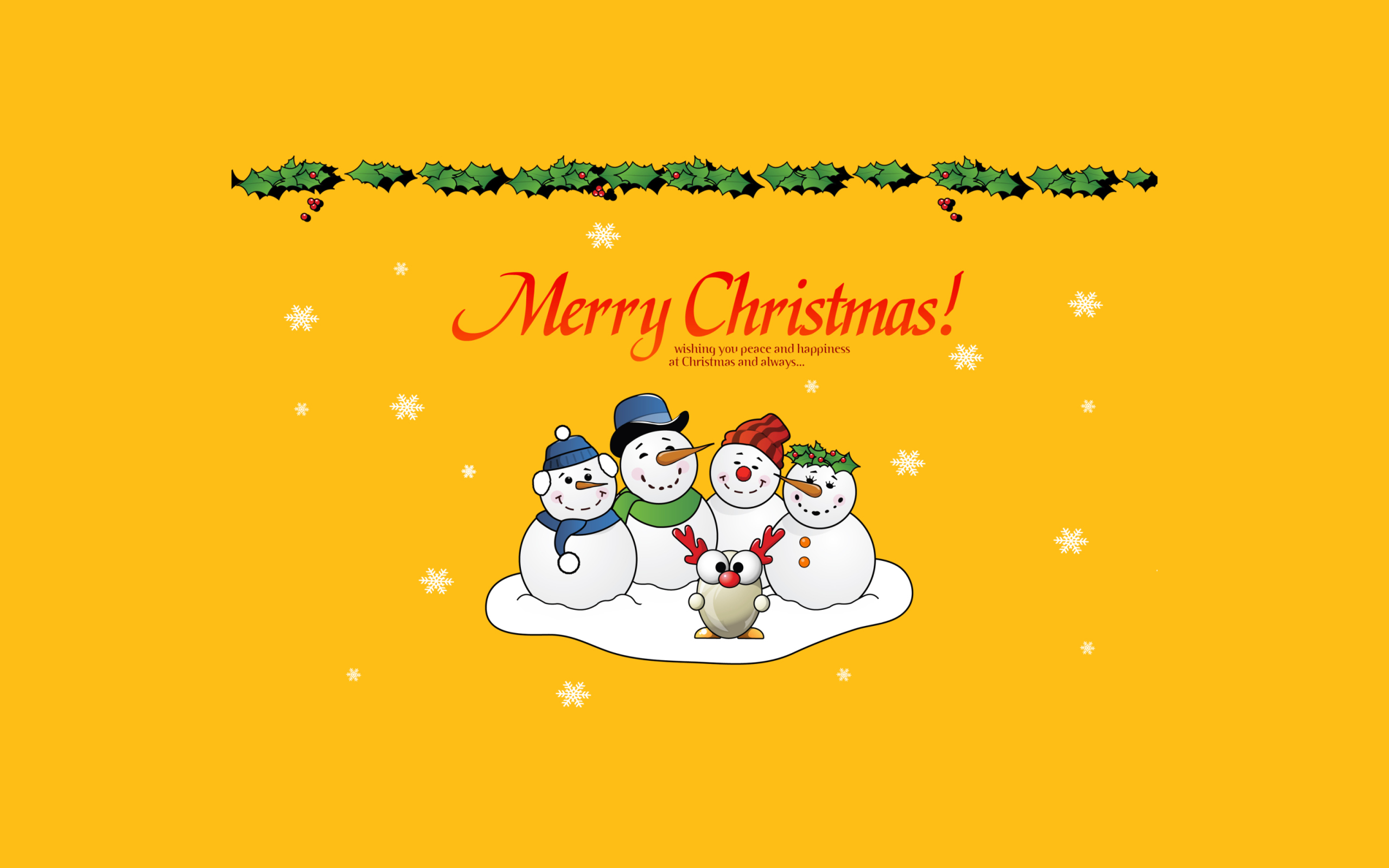 Обои Snowmen Wish You Merry Christmas 2560x1600