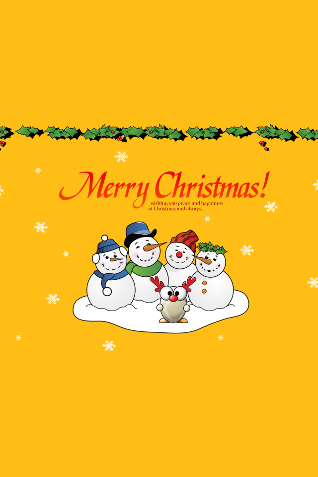 Das Snowmen Wish You Merry Christmas Wallpaper 640x960