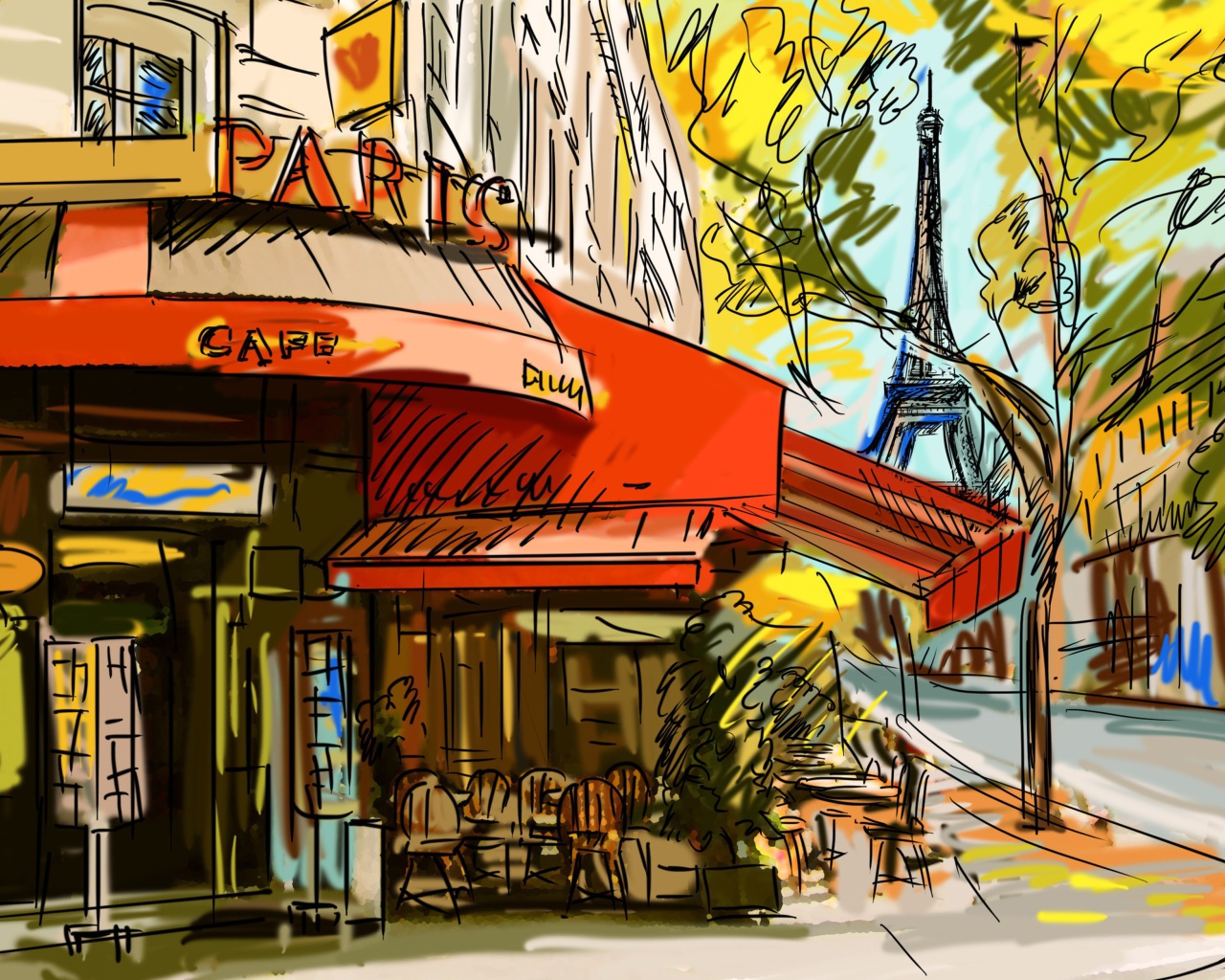 Das Paris Street Scene Wallpaper 1280x1024