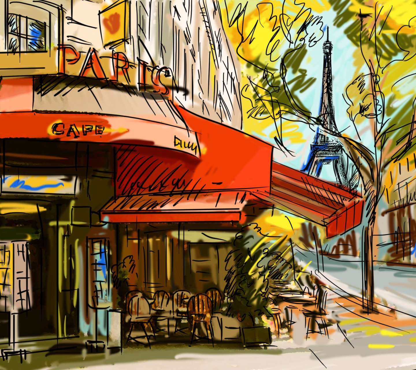 Обои Paris Street Scene 1440x1280