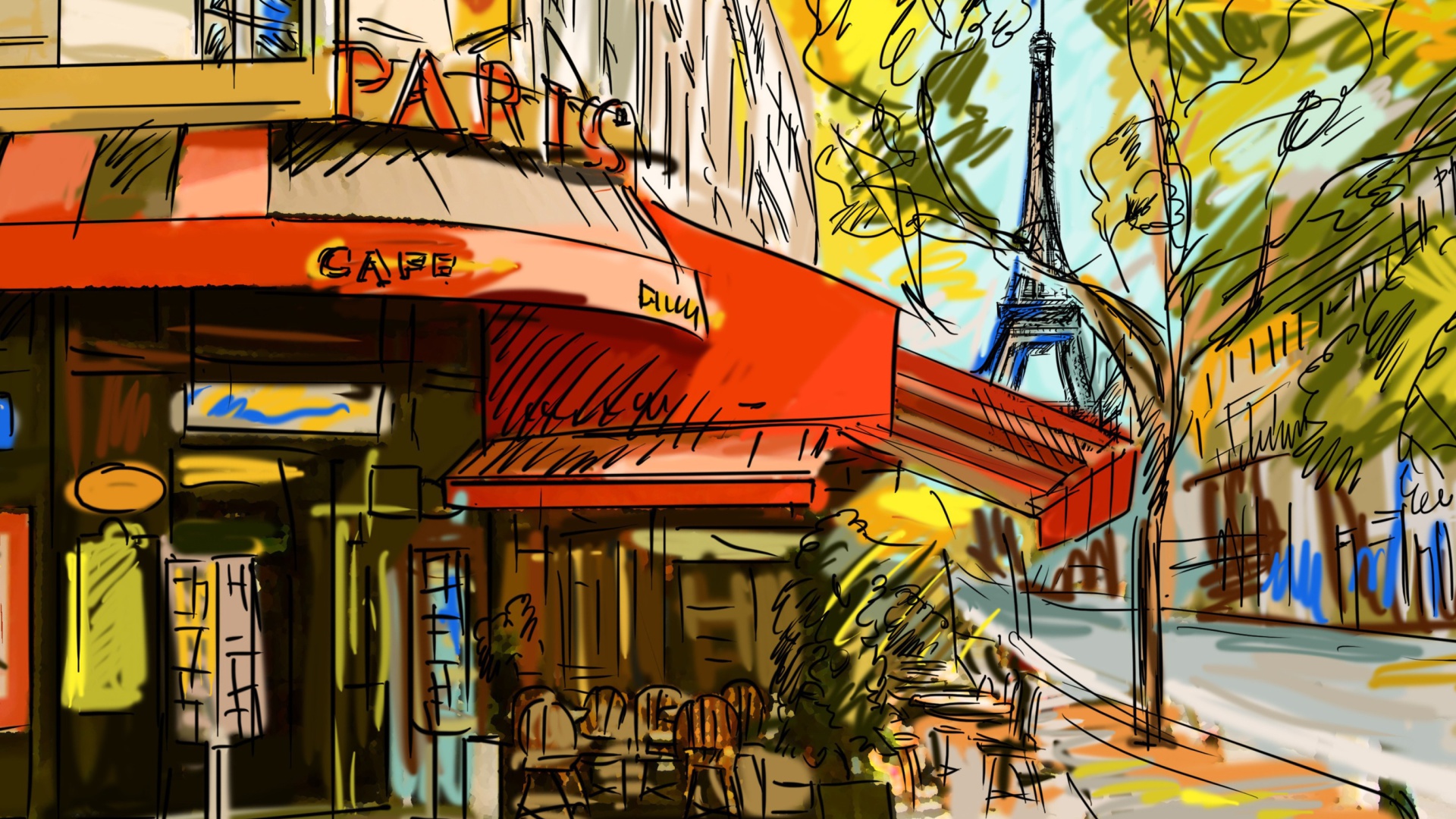 Paris Street Scene wallpaper 1920x1080