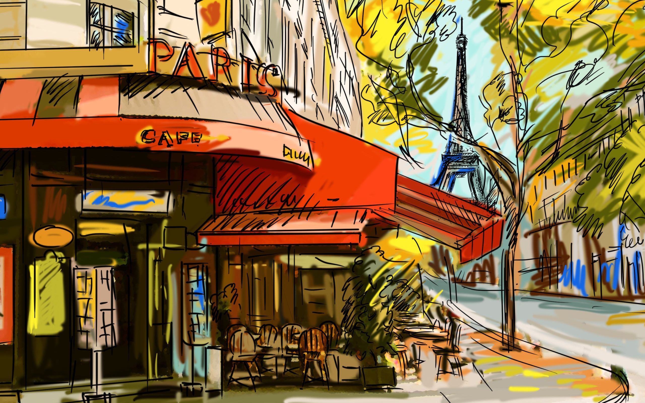 Paris Street Scene wallpaper 2560x1600