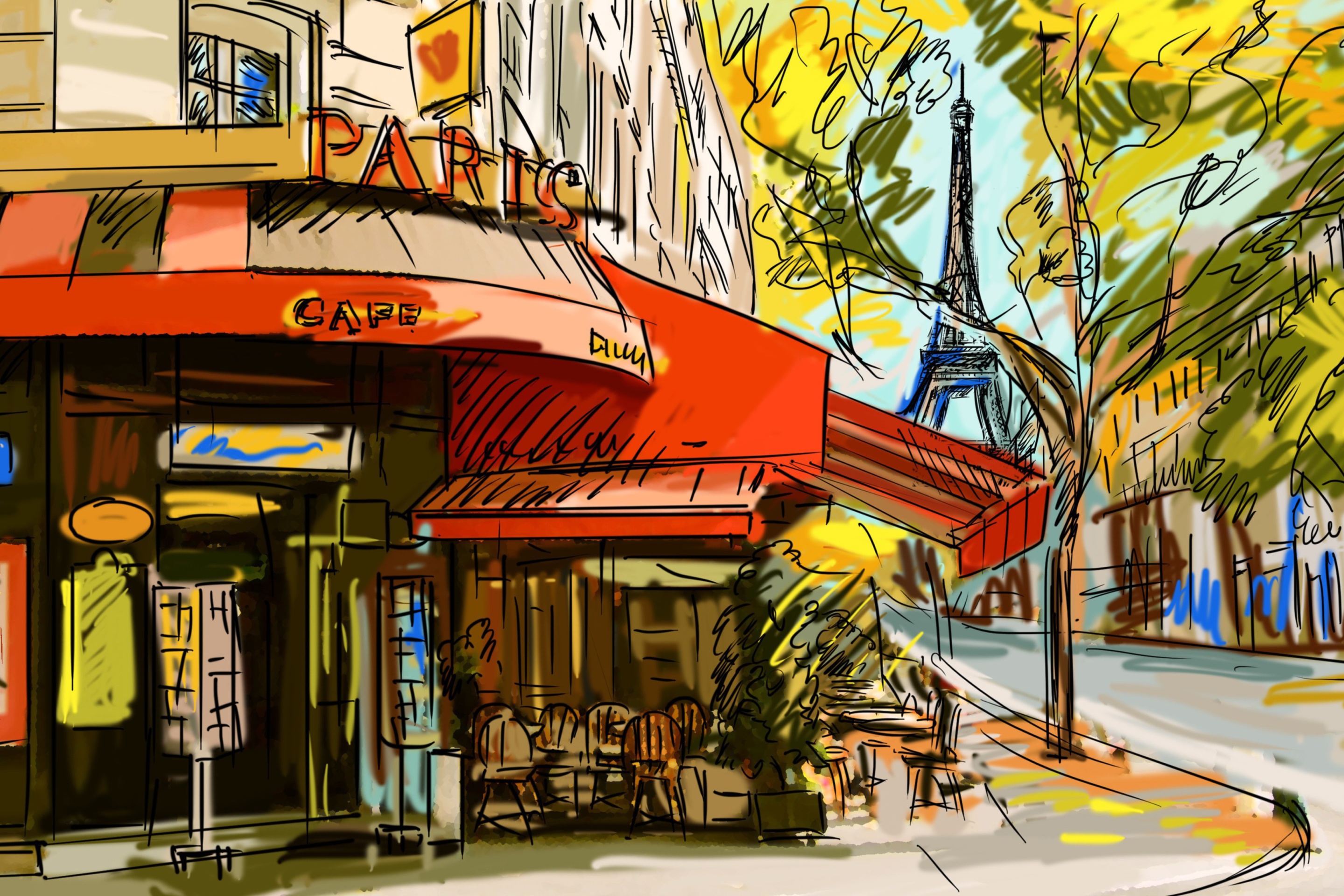 Das Paris Street Scene Wallpaper 2880x1920