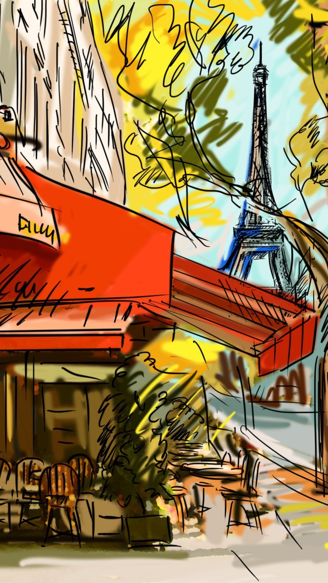 Das Paris Street Scene Wallpaper 640x1136