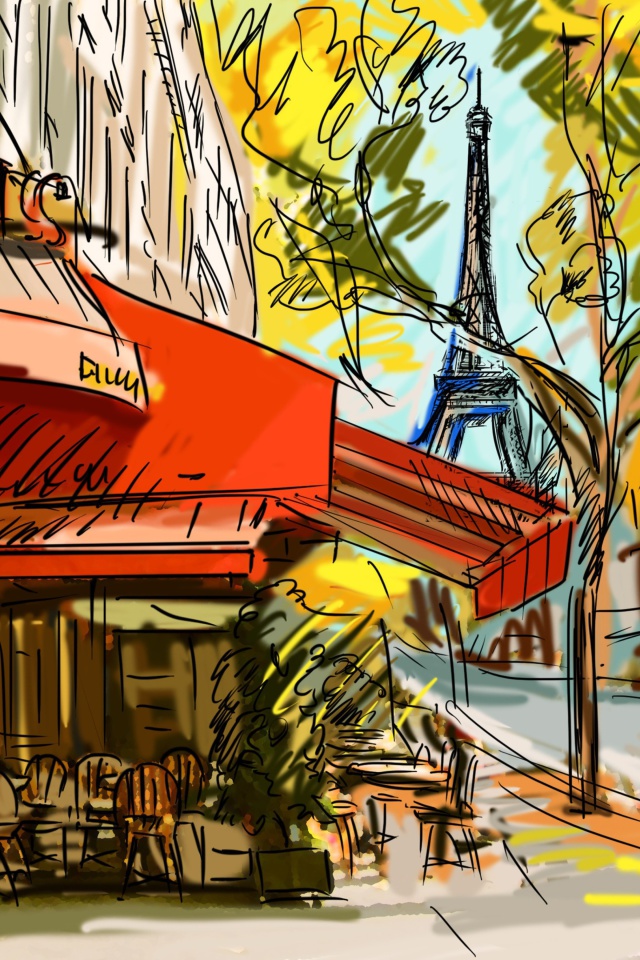 Das Paris Street Scene Wallpaper 640x960