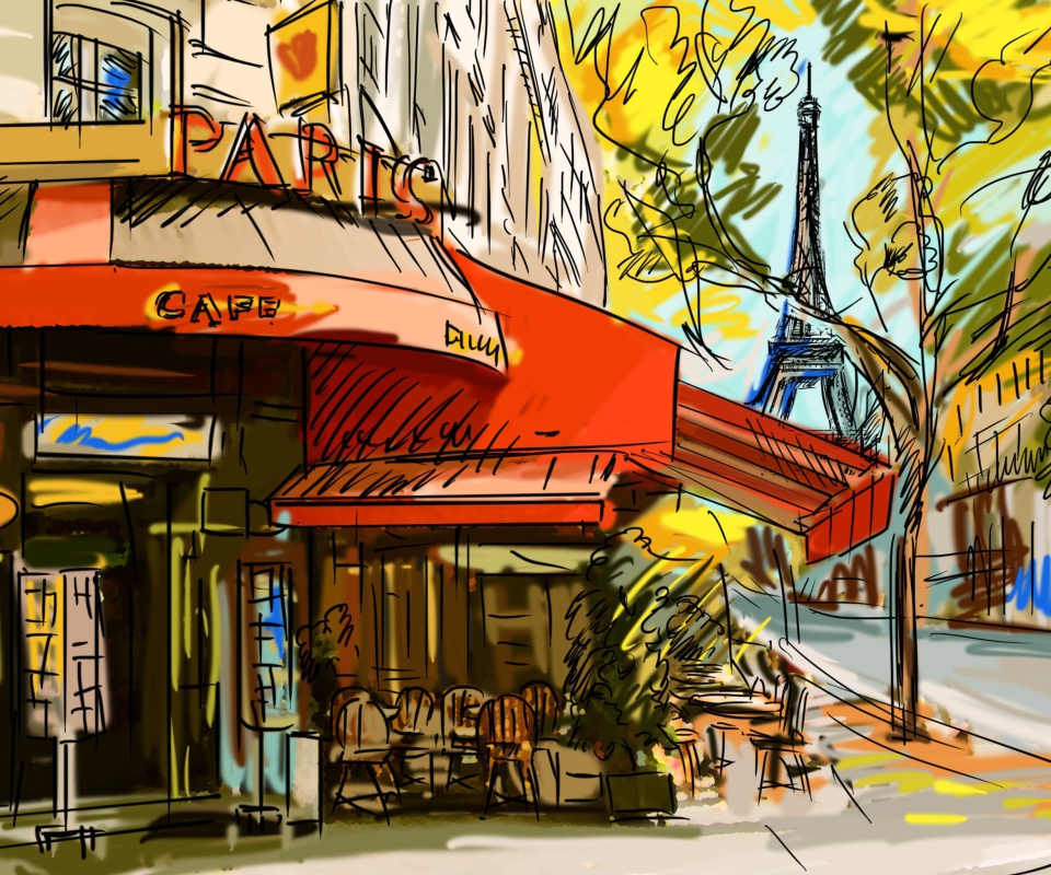 Das Paris Street Scene Wallpaper 960x800