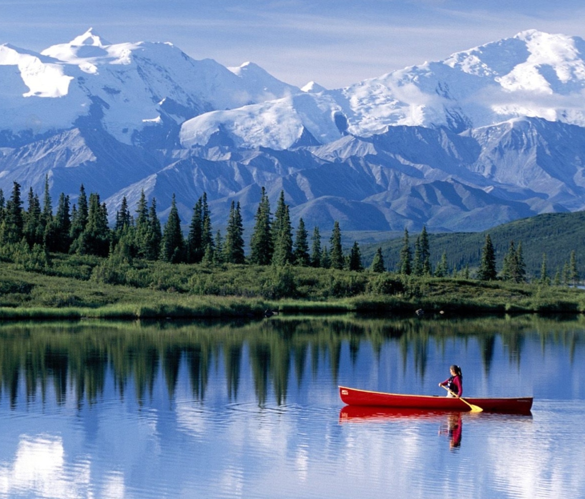 Sfondi Canoe In Mountain Lake 1200x1024