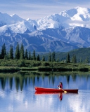 Обои Canoe In Mountain Lake 128x160
