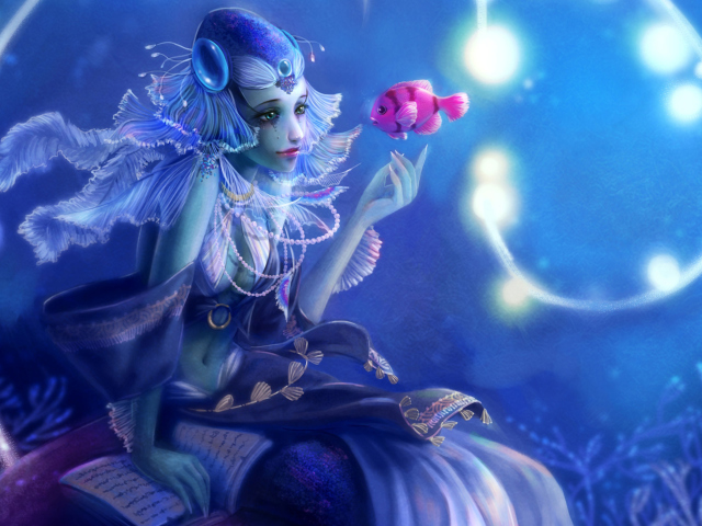 Das Mermaid And Pink Fish Wallpaper 640x480