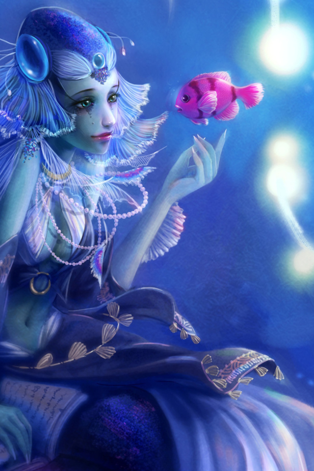 Das Mermaid And Pink Fish Wallpaper 640x960