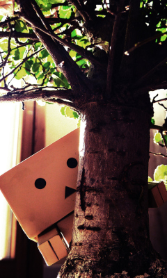 Little Danbo Hiding Behind Plant wallpaper 240x400