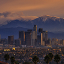Das California Mountains And Los Angeles Skyscrappers Wallpaper 128x128