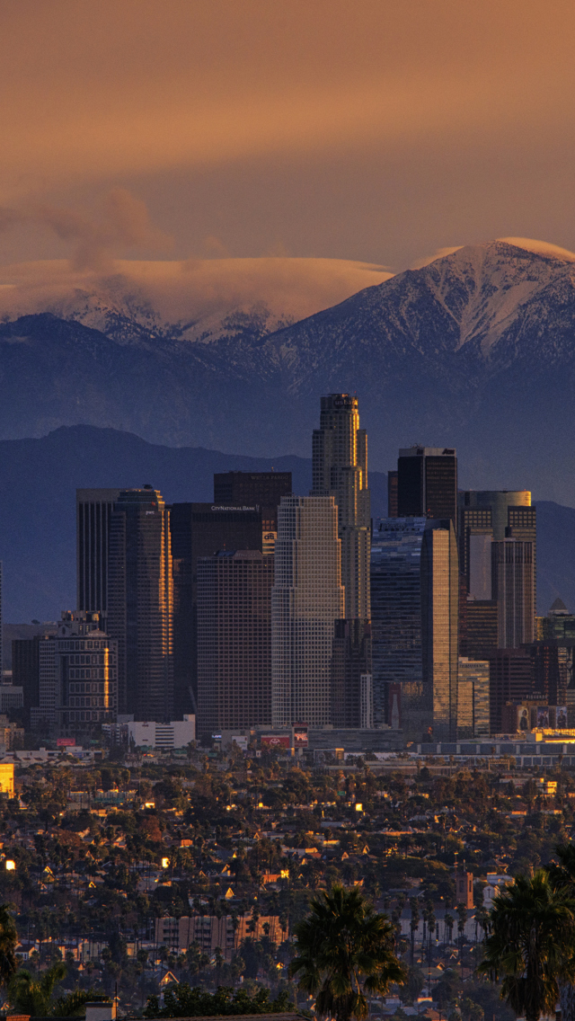 California Mountains And Los Angeles Skyscrappers wallpaper 640x1136