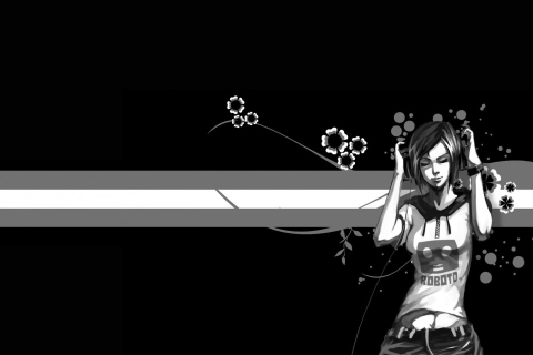 Das Black & White Girl Vector Graphic Wallpaper 480x320