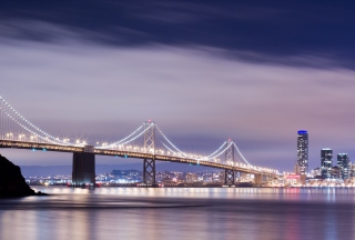 Free Bridge And City At Night Picture for Android, iPhone and iPad