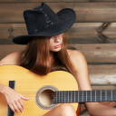 Das Girl, Hat And Guitar Wallpaper 128x128