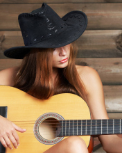 Fondo de pantalla Girl, Hat And Guitar 176x220