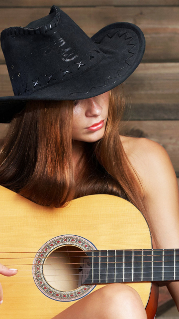 Sfondi Girl, Hat And Guitar 360x640