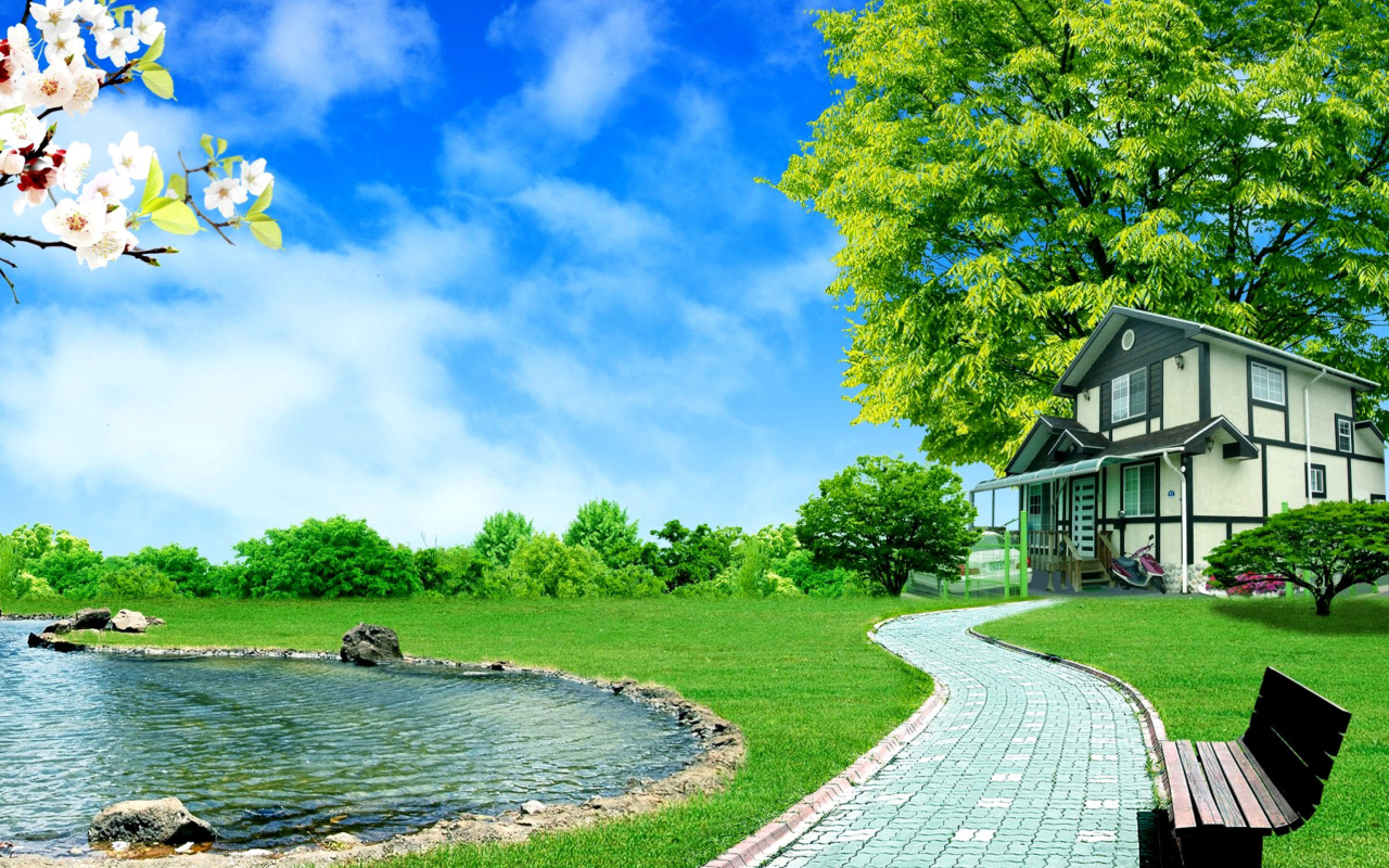 Calm Country House wallpaper 1280x800