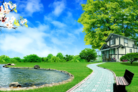 Calm Country House wallpaper 480x320