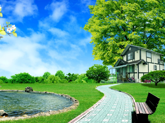 Calm Country House wallpaper 640x480