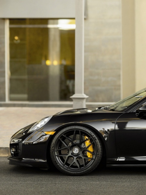 Обои Porsche 911 Turbo Black 480x640