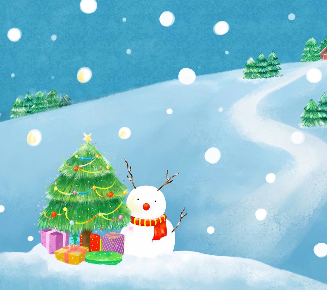 Das Christmas Tree And Snowman Wallpaper 1080x960