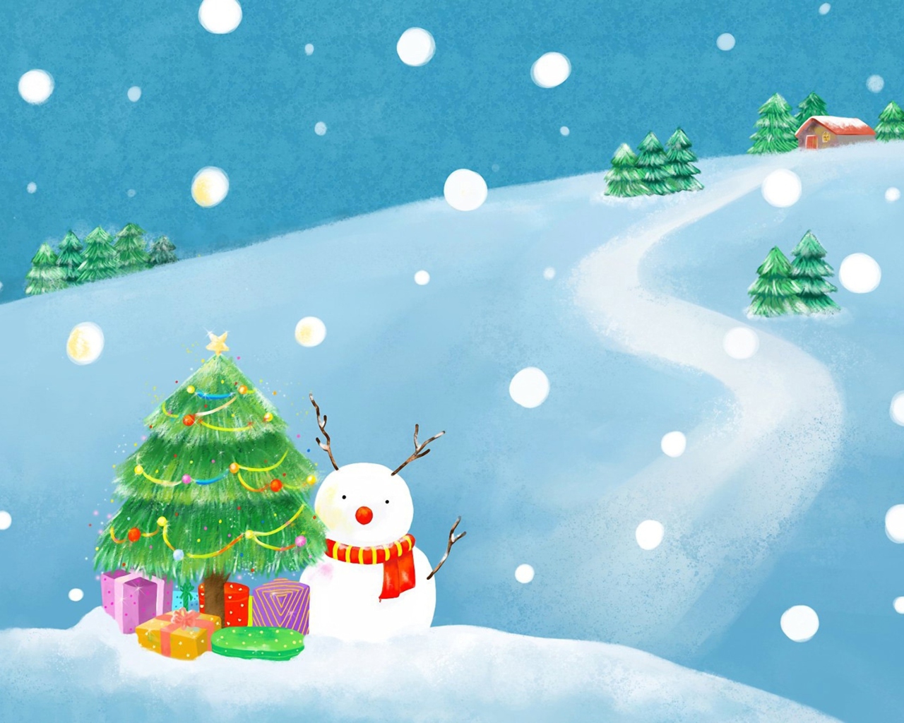 Christmas Tree And Snowman wallpaper 1280x1024