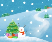 Das Christmas Tree And Snowman Wallpaper 176x144