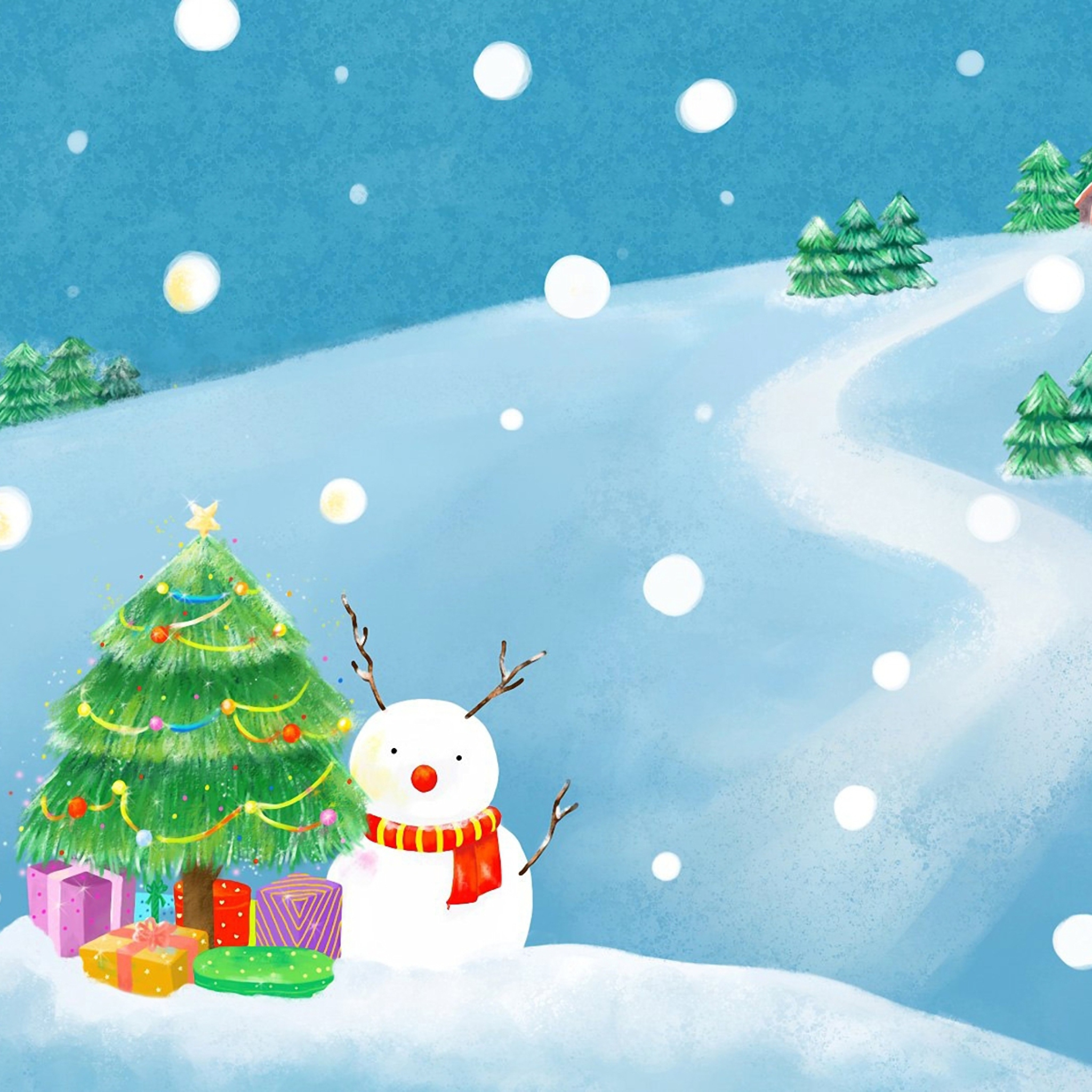 Sfondi Christmas Tree And Snowman 2048x2048