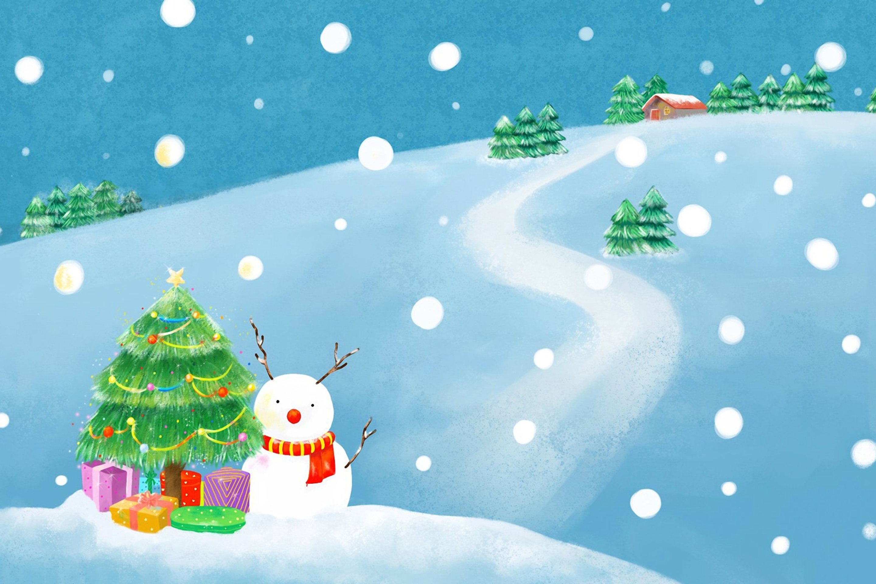 Das Christmas Tree And Snowman Wallpaper 2880x1920