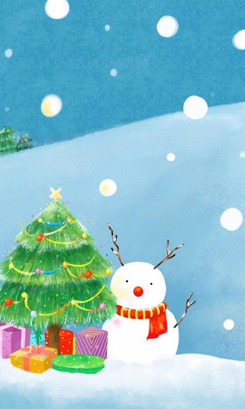 Christmas Tree And Snowman wallpaper 480x800