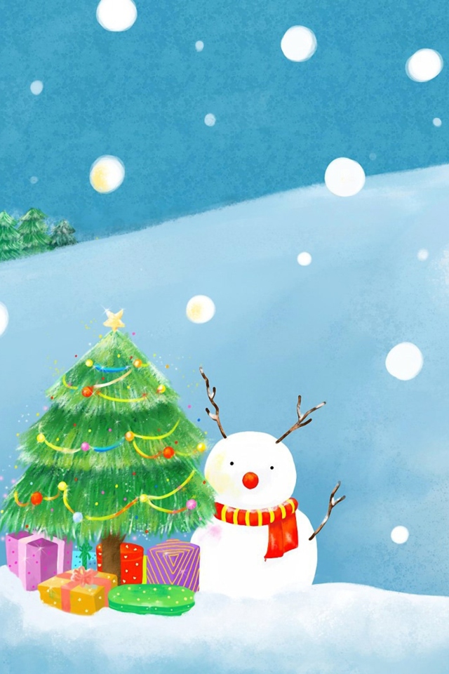 Das Christmas Tree And Snowman Wallpaper 640x960