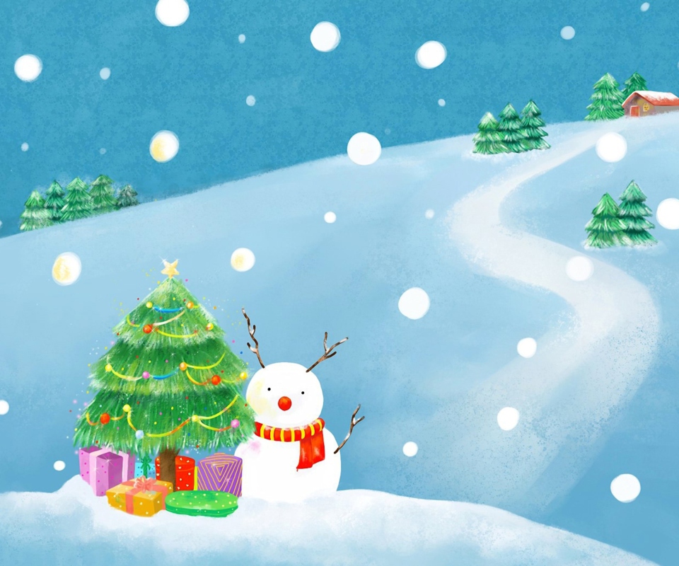 Das Christmas Tree And Snowman Wallpaper 960x800