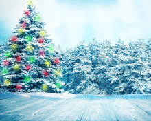 Das Bright Christmas Tree in Forest Wallpaper 220x176