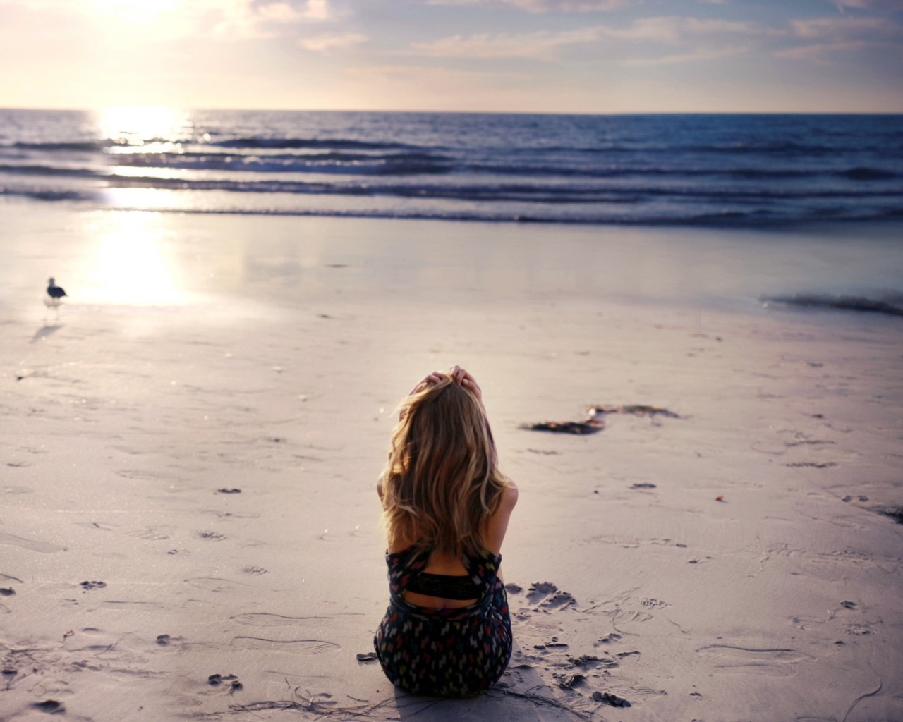 Lonely Girl On Beautiful Beach wallpaper 1280x1024