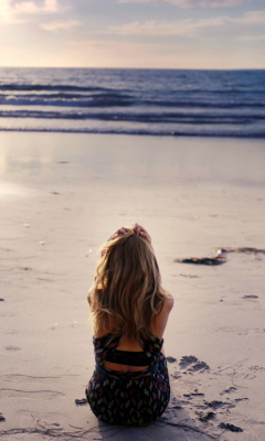 Lonely Girl On Beautiful Beach wallpaper 240x400
