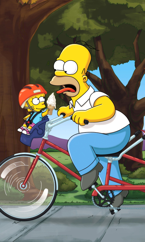 Обои The Simpsons Maggie, Marge, Homer and Bart 480x800