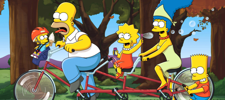 Обои The Simpsons Maggie, Marge, Homer and Bart 720x320