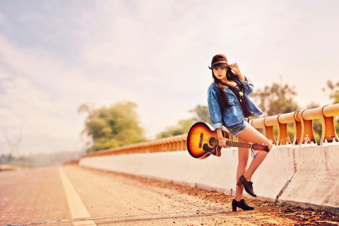 Girl With Guitar wallpaper 480x320