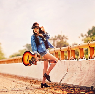 Kostenloses Girl With Guitar Wallpaper für 1024x1024