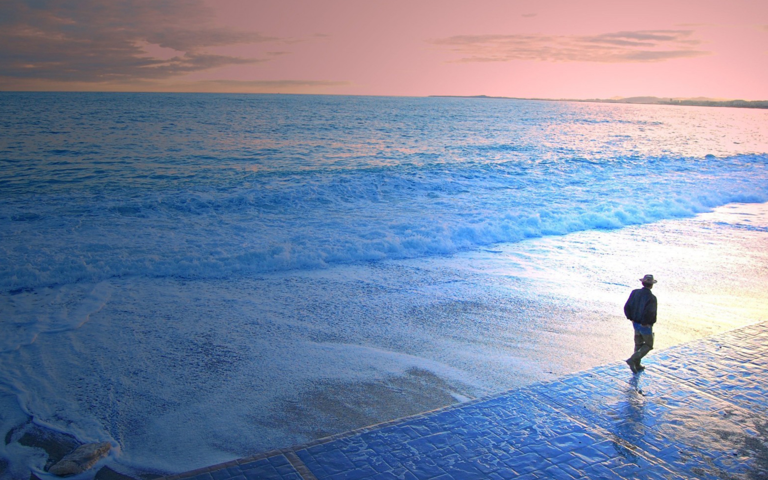 Sfondi Man Walking By Beach 2560x1600