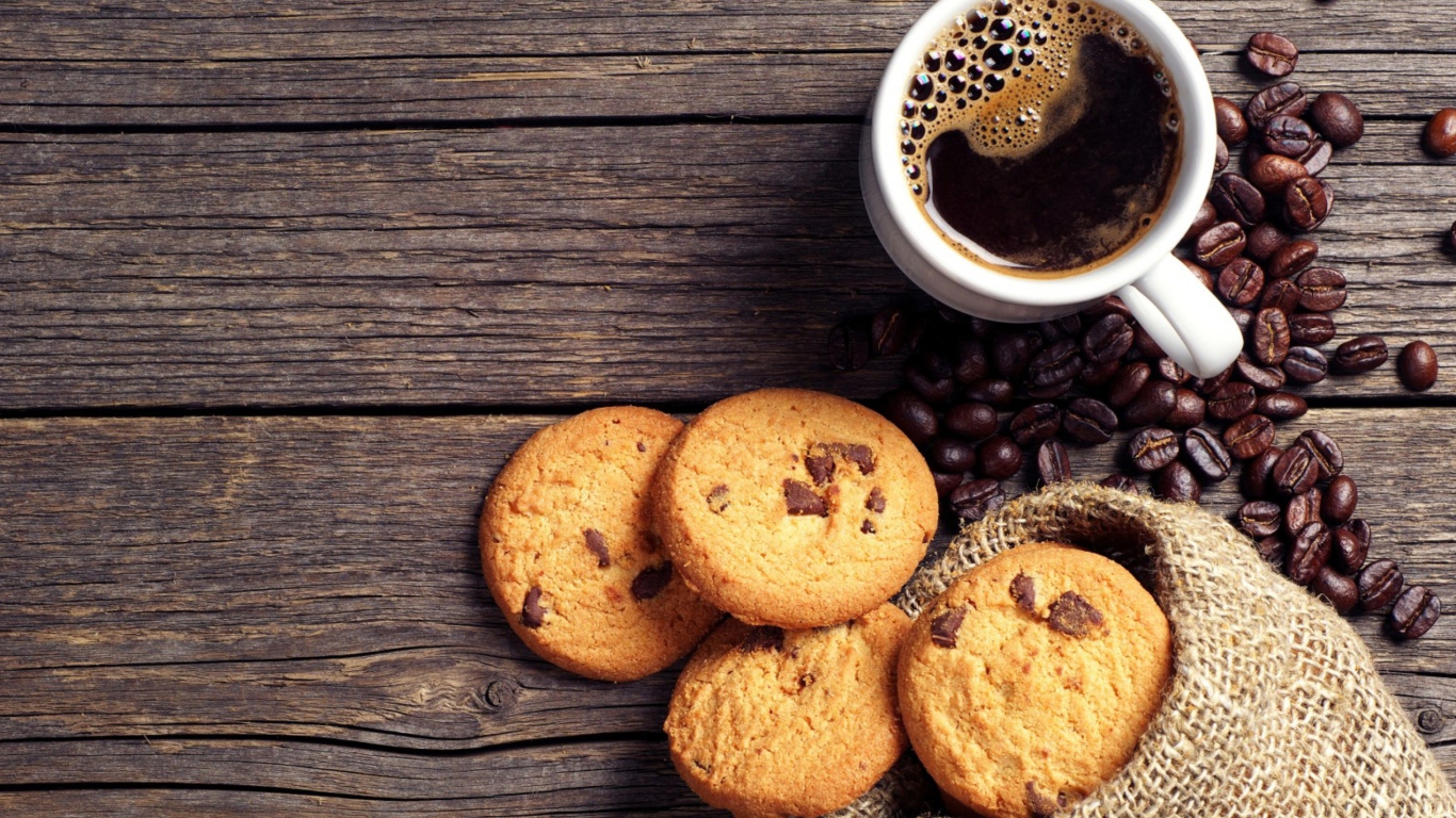 Perfect Morning Coffee With Cookies wallpaper 1366x768